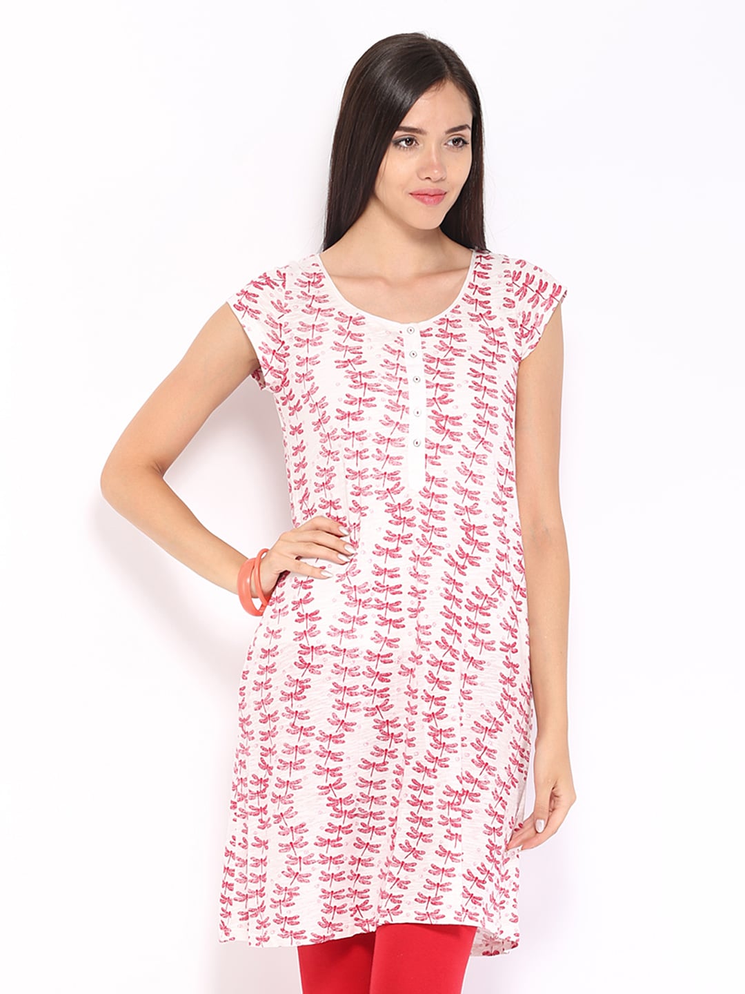 W Women White & Red Printed Kurta