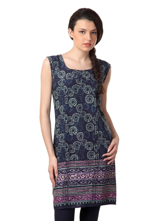 Alma Women Navy Blue Printed Kurta