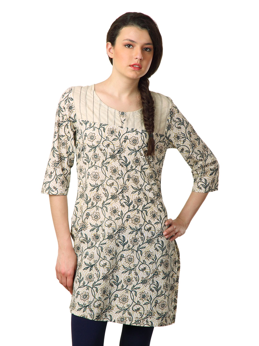 Alma Women Beige Printed Kurta