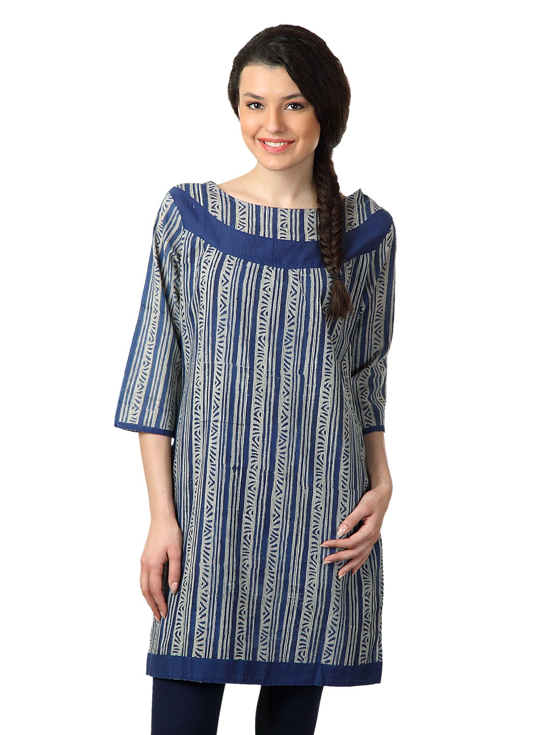 Alma Women Cream & Blue Kurta