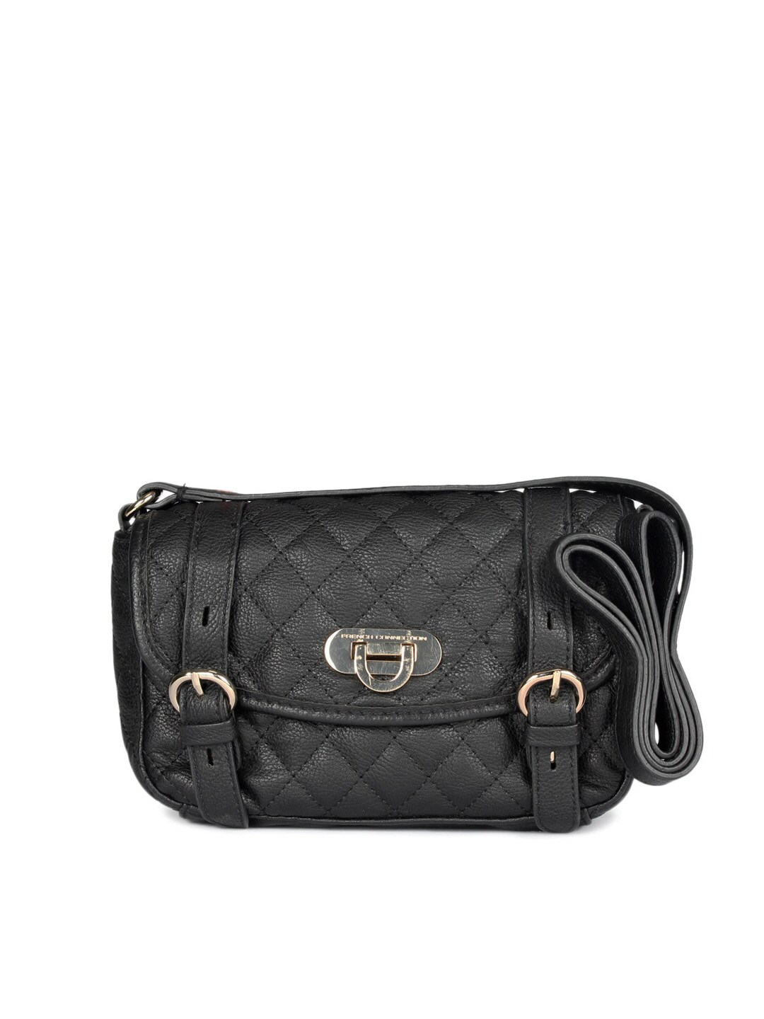French Connection Women Black Winter Quilt Cross Sling Bag