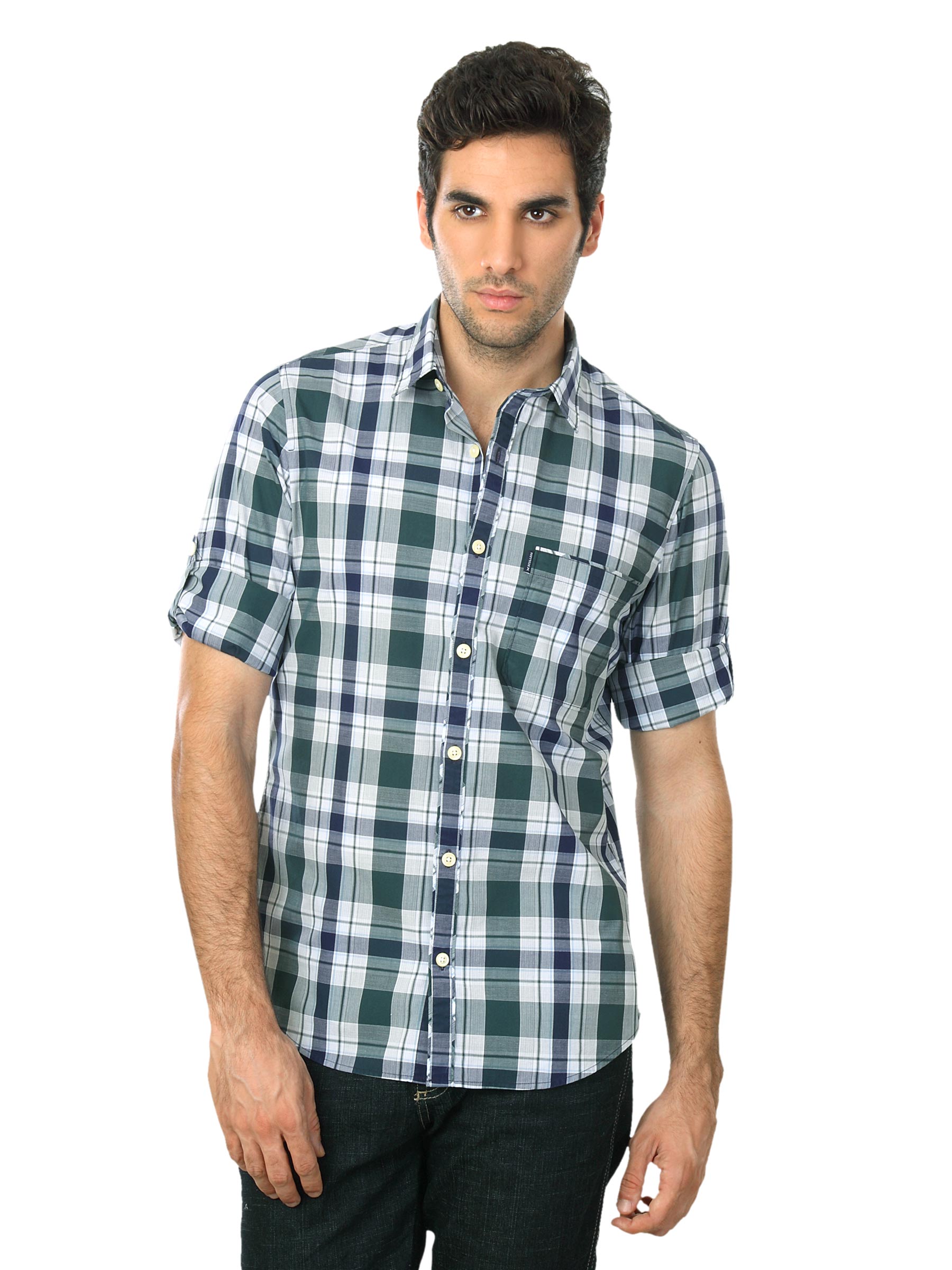 Scullers Men Green & Navy Blue Shirt