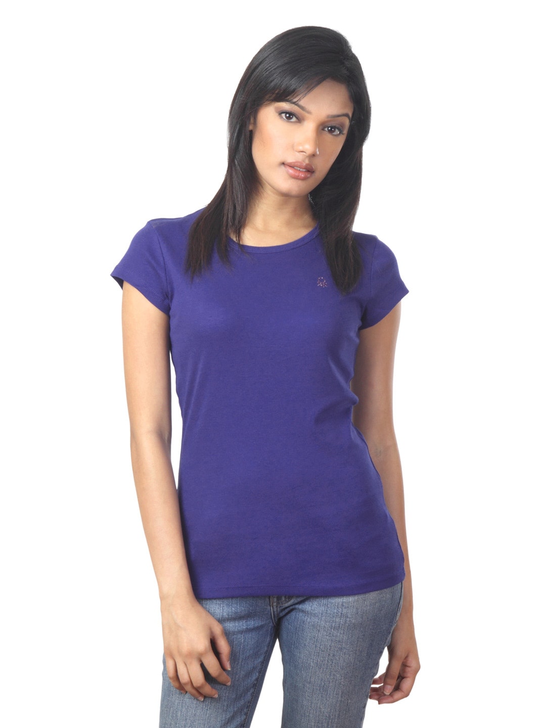 United Colors of Benetton Women Blue Slim Fit T-shirt