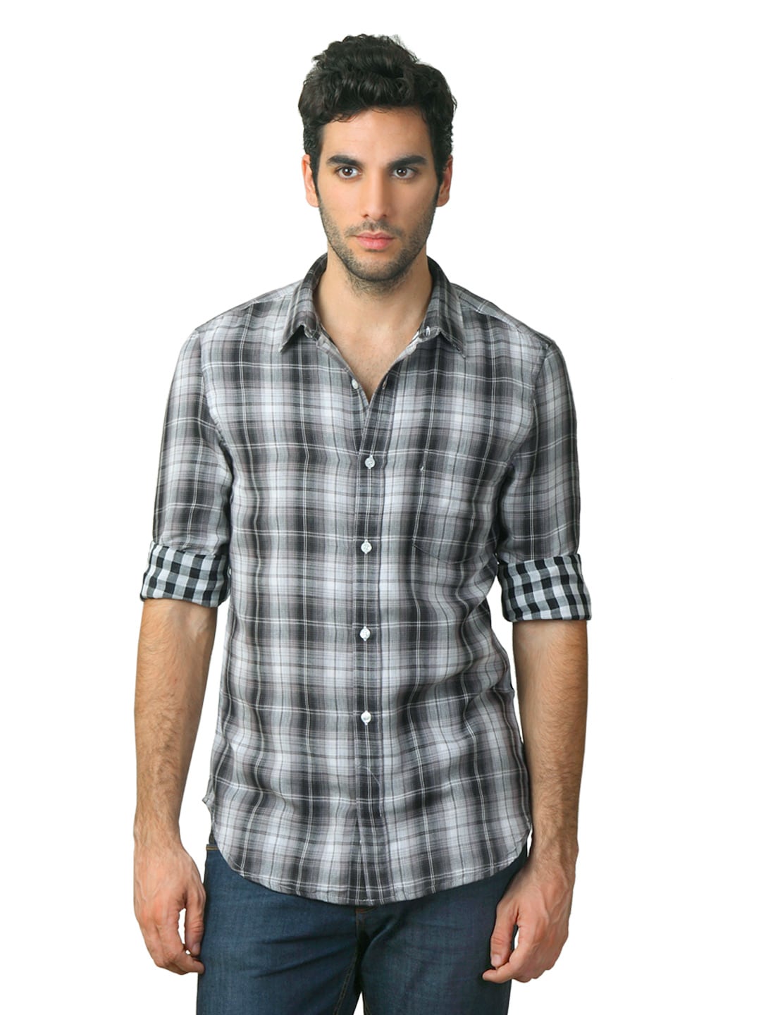 French Connection Men Grey Check Shirt
