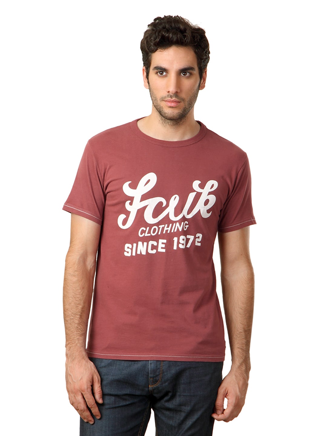 French Connection Men Maroon T-shirt