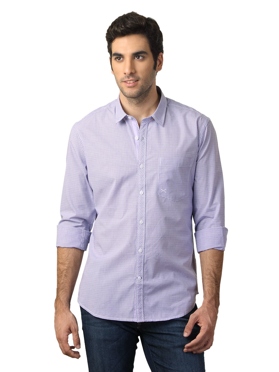Scullers Men Checked Lavender Shirt