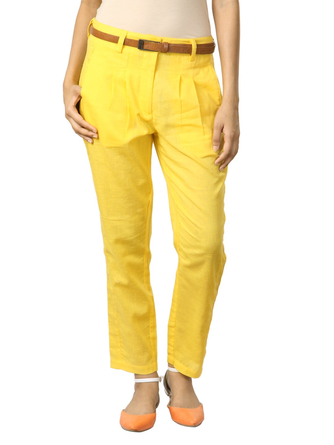 Femella Women Yellow Trousers