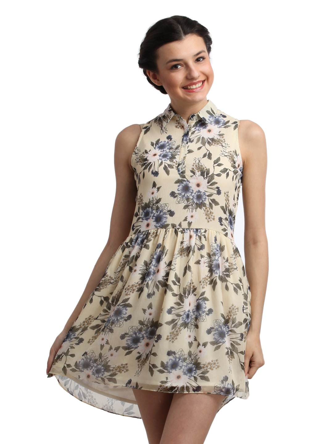 Femella Women Cream Printed Dress