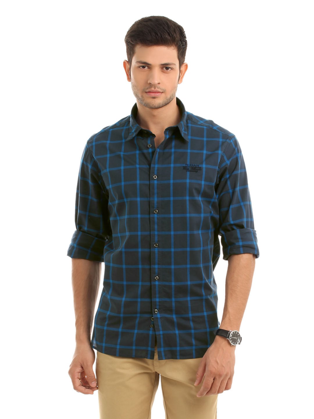 Indian Terrain Men Blue Check Shirt