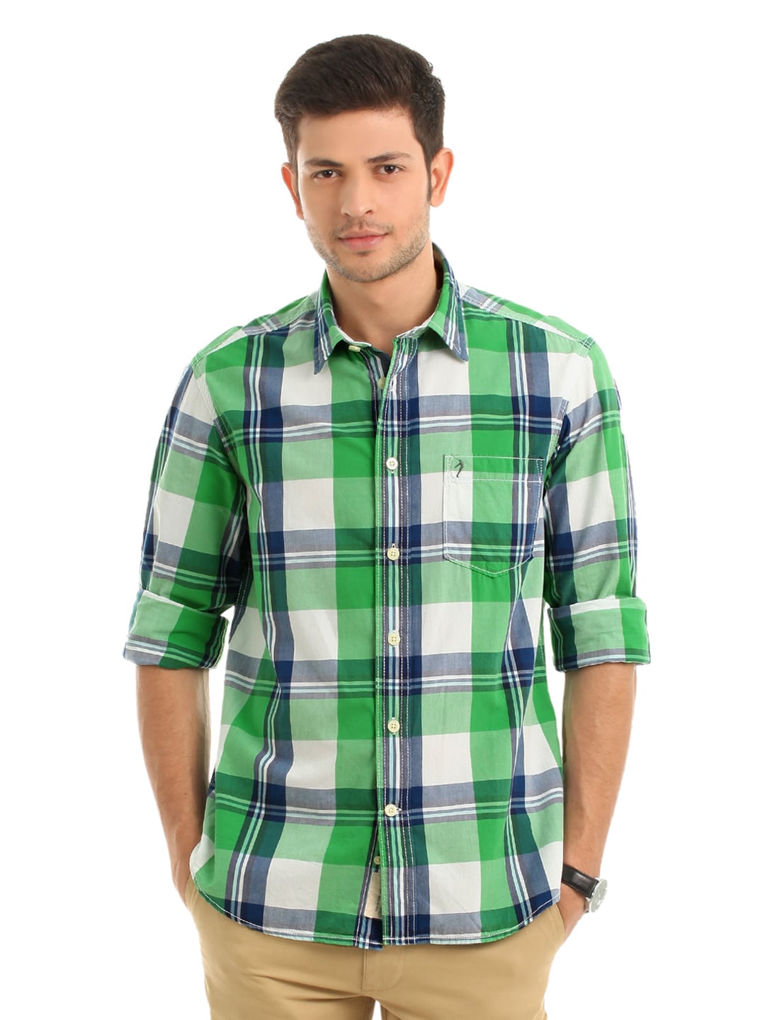 Indian Terrain Men Green Check Shirt