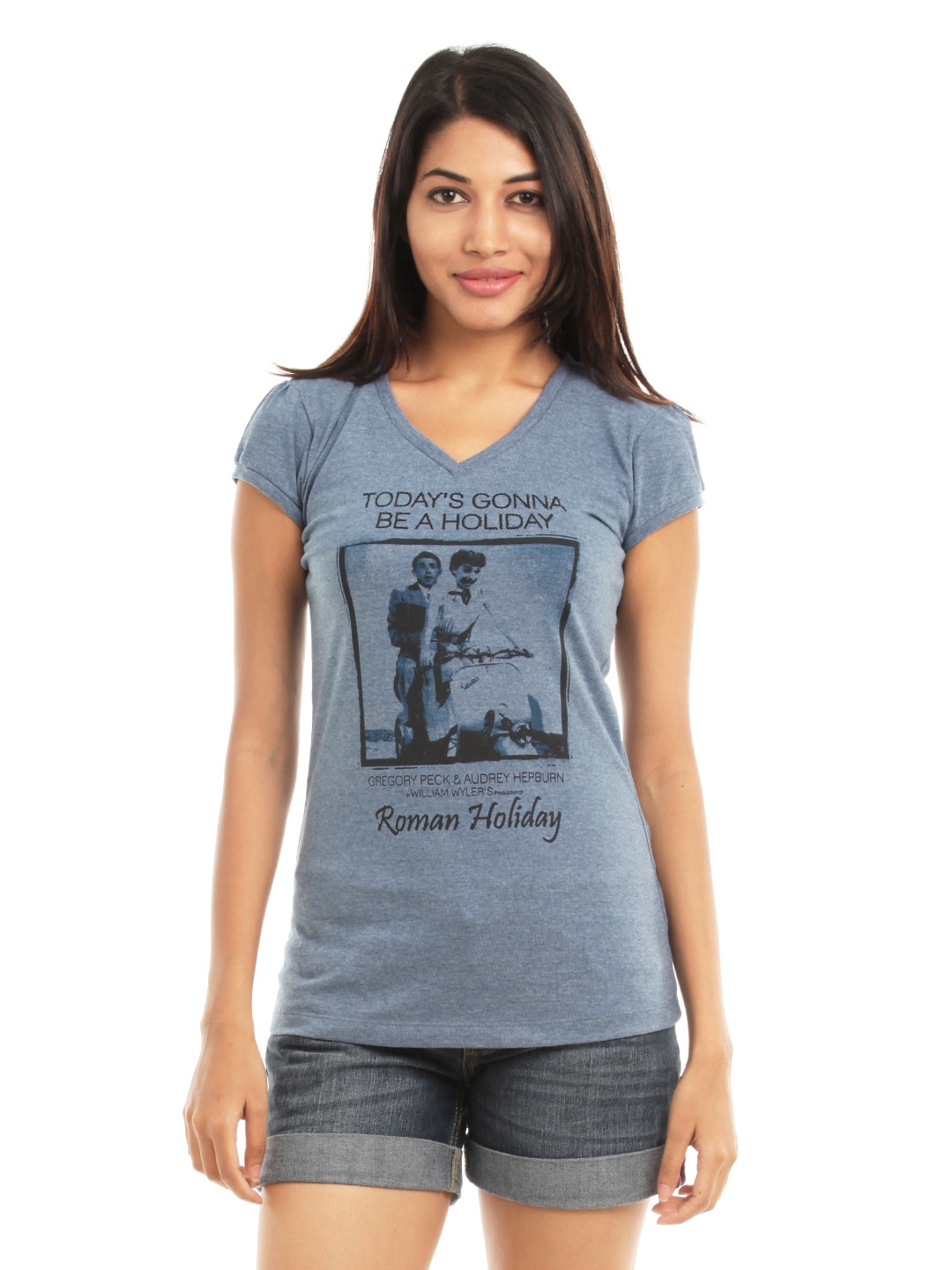 Spykar Women Blue Printed T-shirt