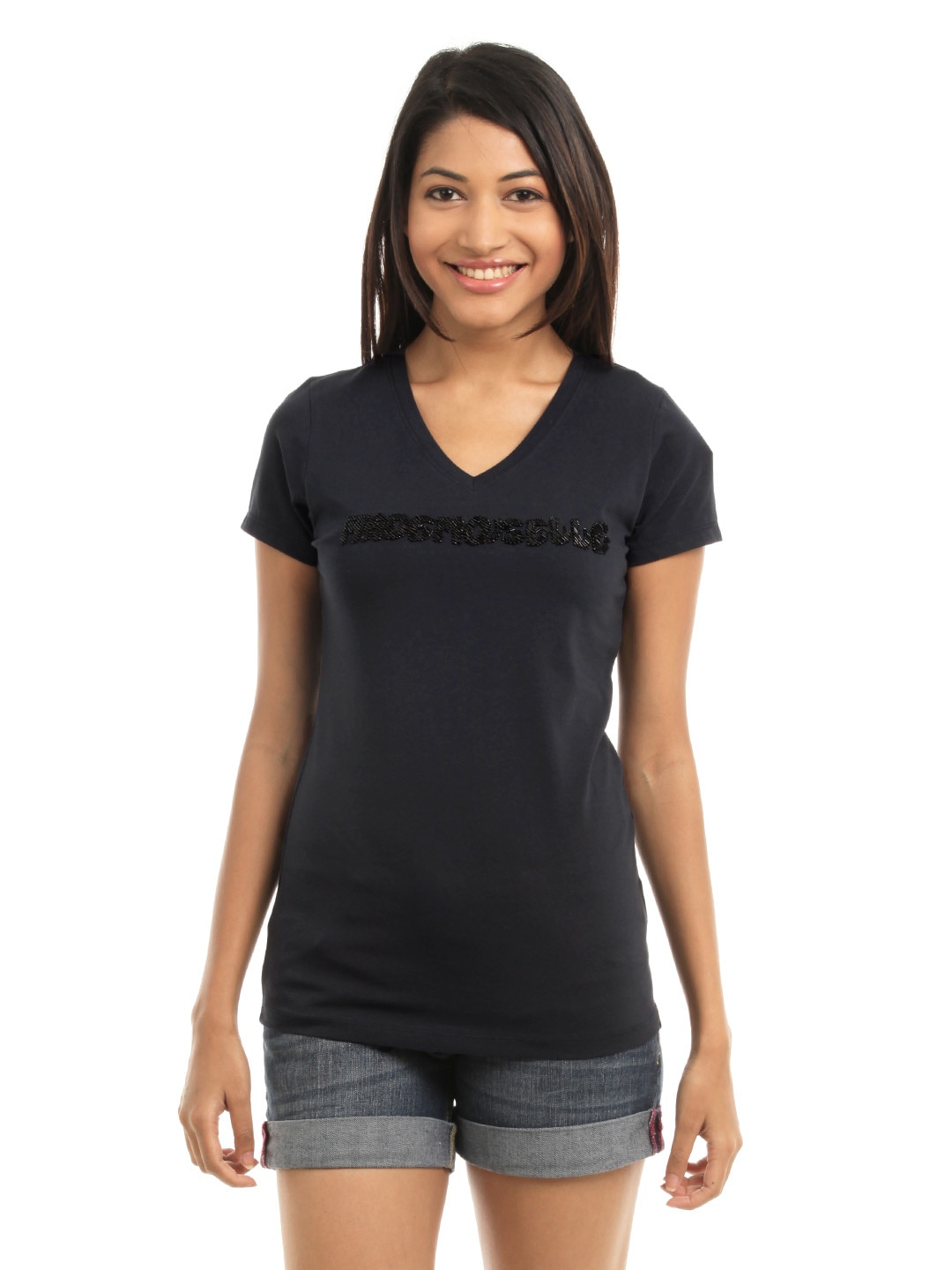 Spykar Women Navy Blue T-Shirt