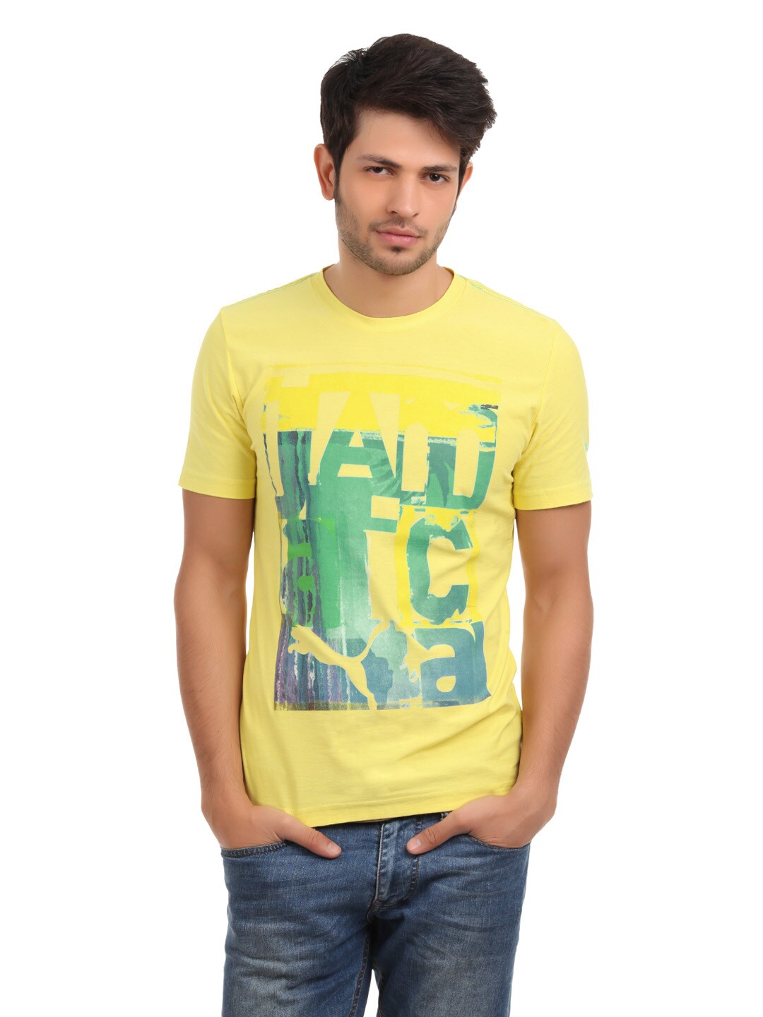Puma Men Yellow Printed T-shirt