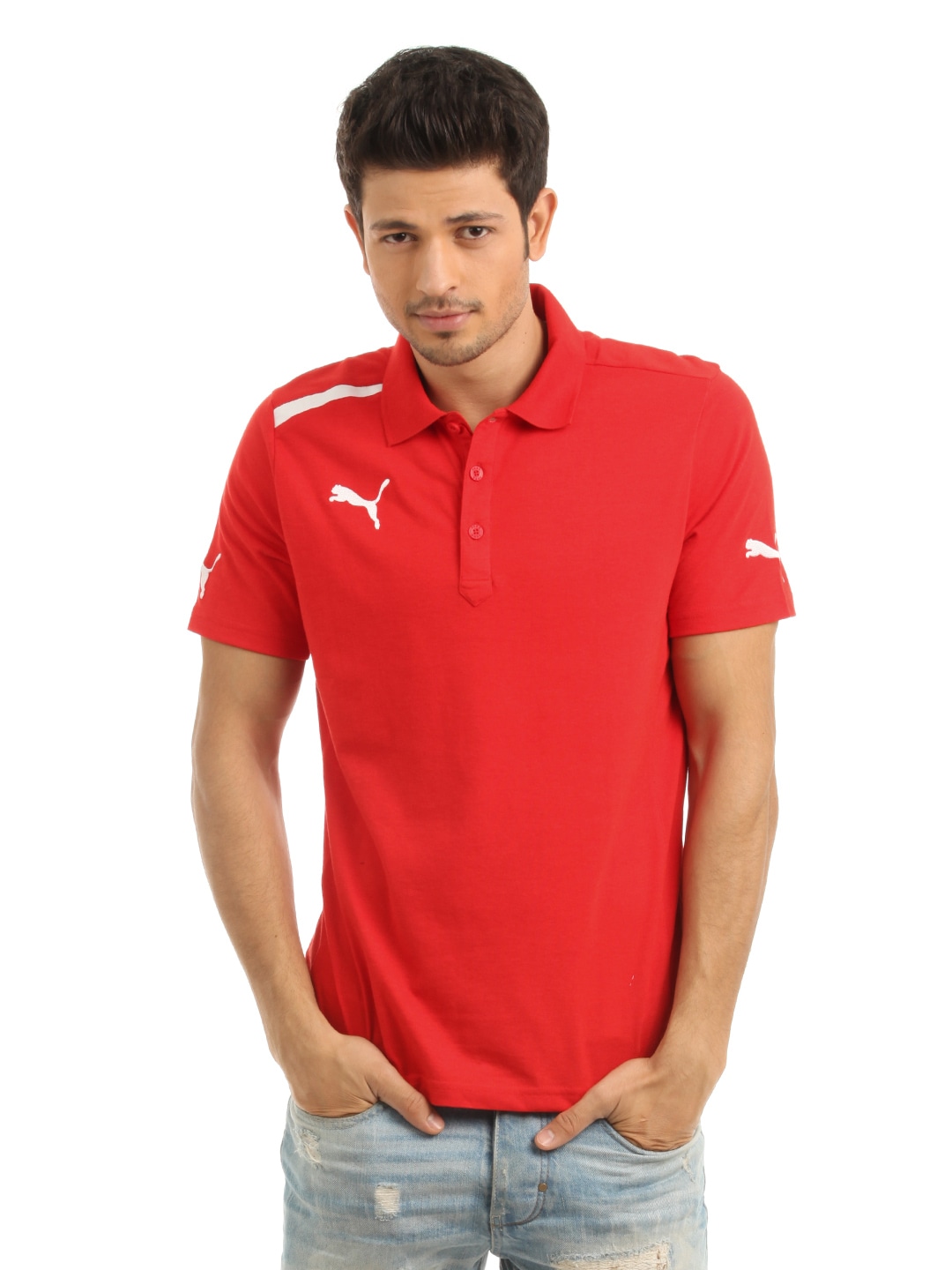 Puma Men Red Polo Neck T-shirt