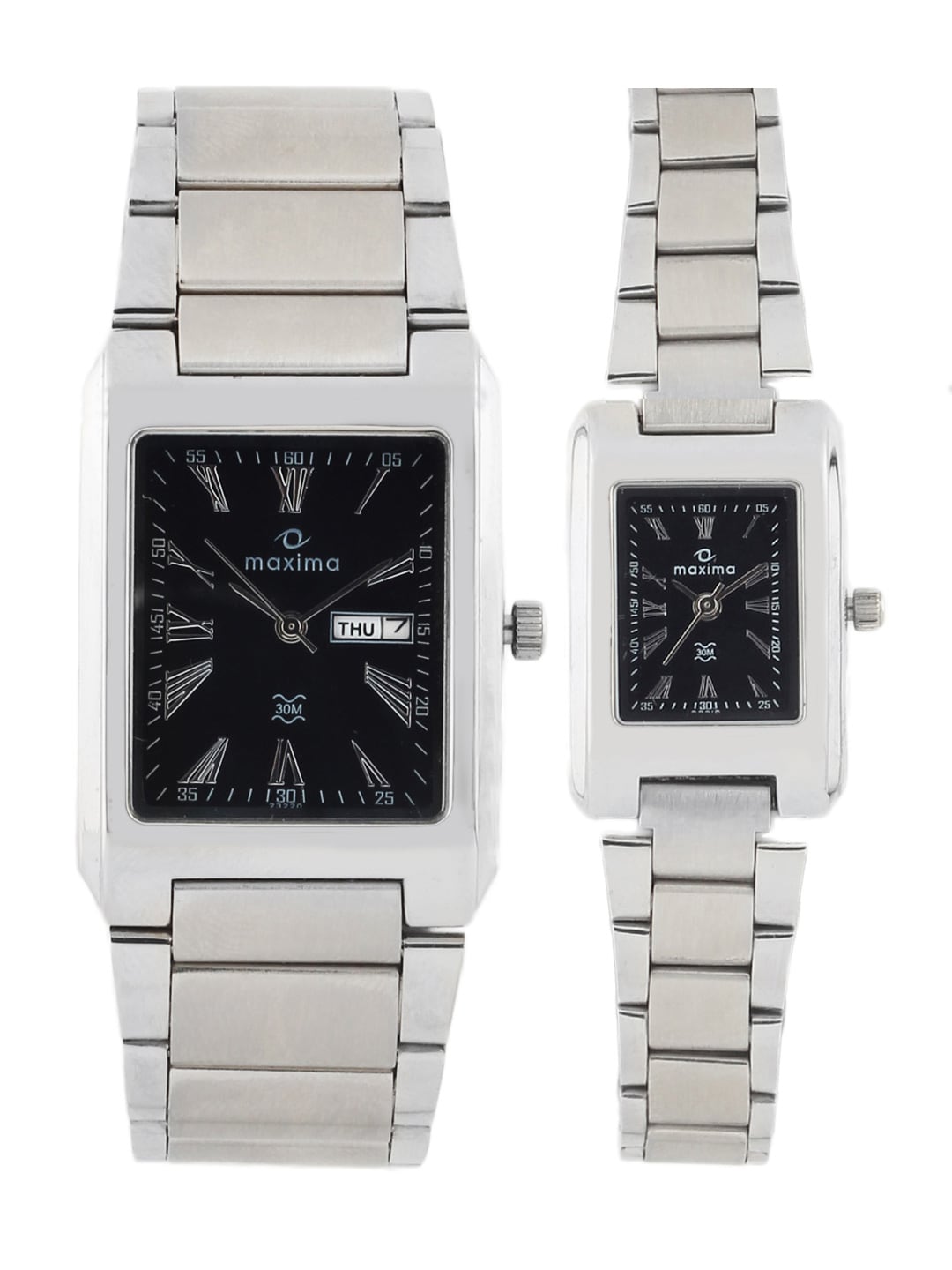 Maxima Unisex Black Dial His and Hers Watches