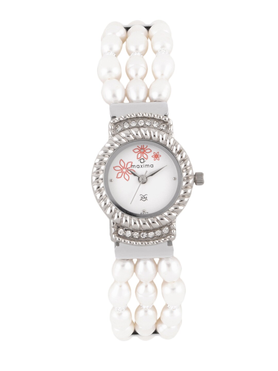 Maxima Women White Dial Pearl Strap Watch