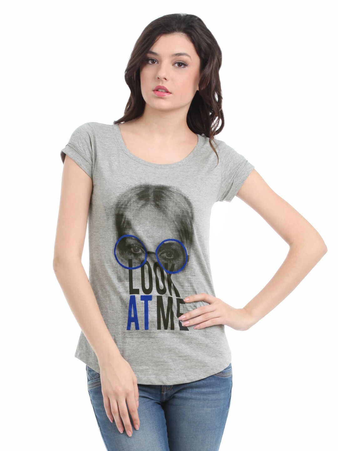 Tokyo Talkies Women Grey Melange Printed Top