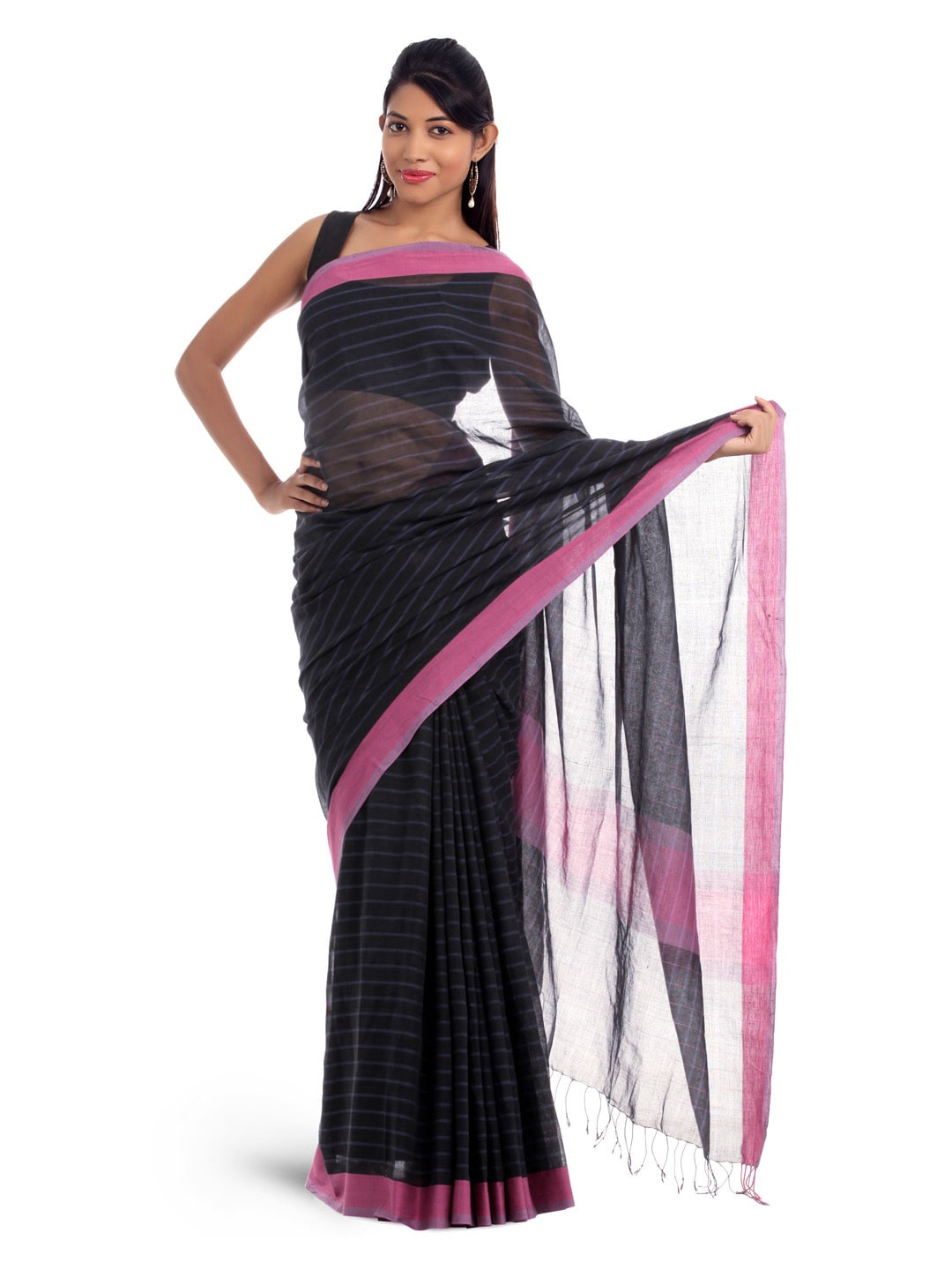 Fabindia Black Striped Saree