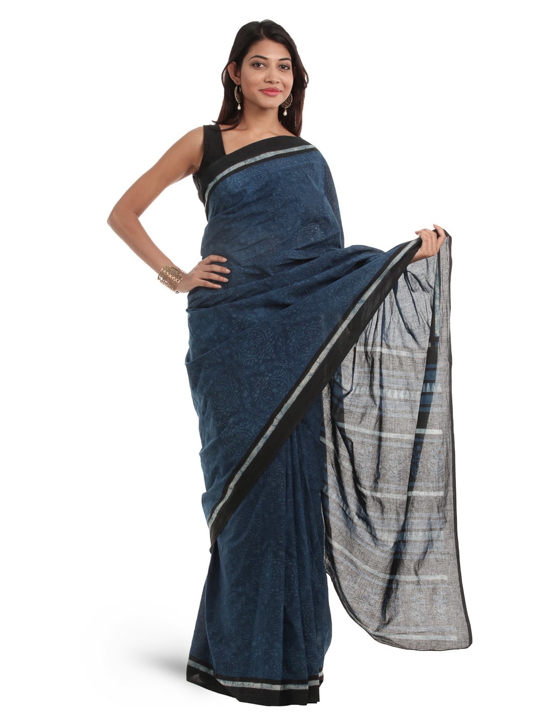 Fabindia Blue Mull Printed Sari