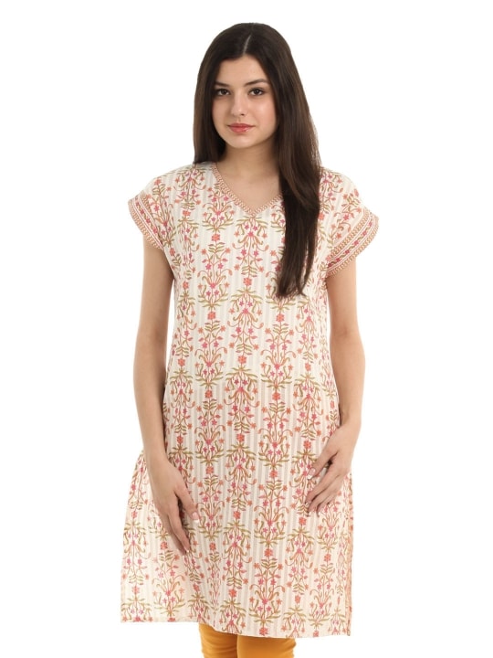 Fabindia Women White Printed Kurta