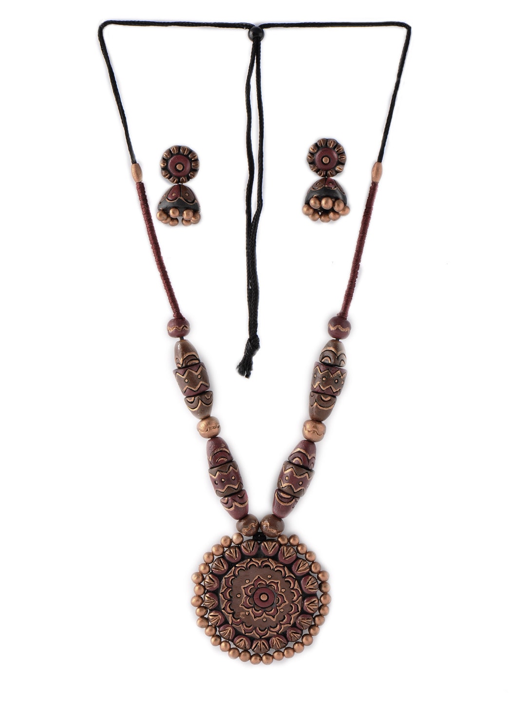 Adrika Women Brown Teracotta Jewellery Set