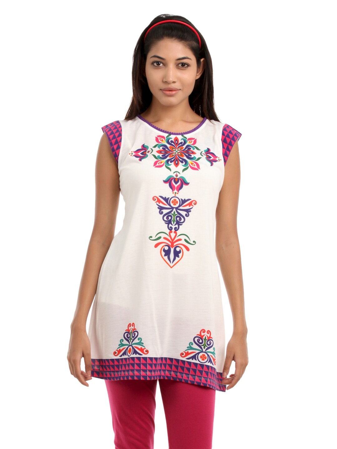 Fusion Beats Women White Printed Tunic