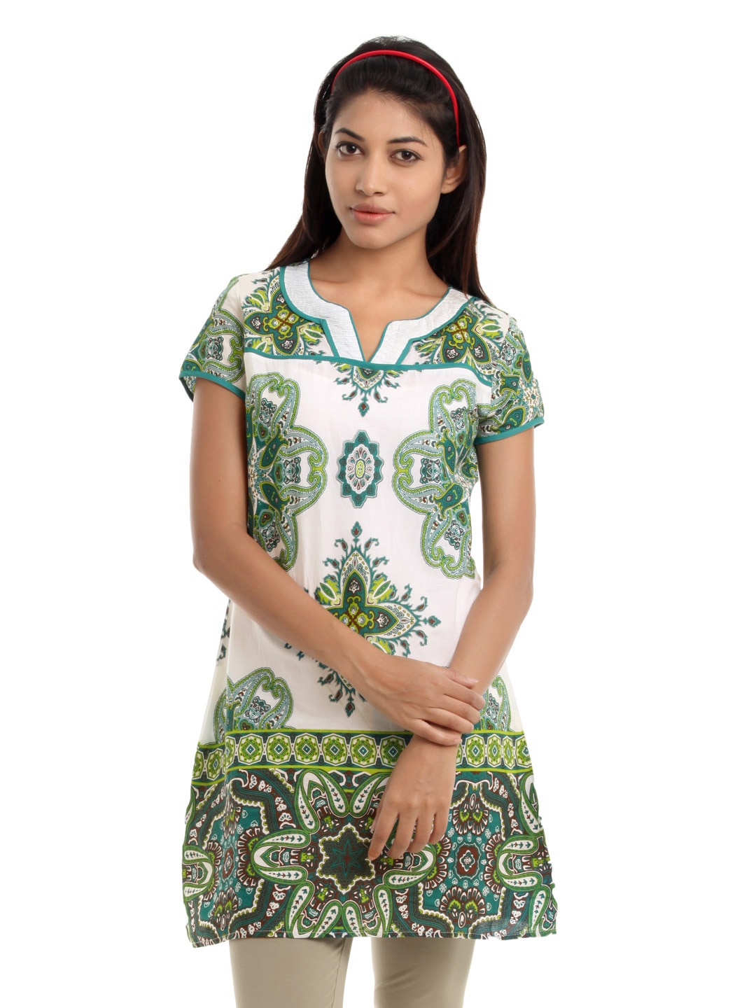 Fusion Beats Women Green Printed Tunic