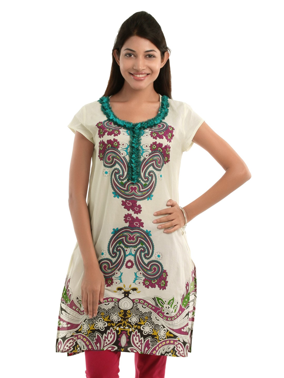 Fusion Beats Women White Printed Kurta