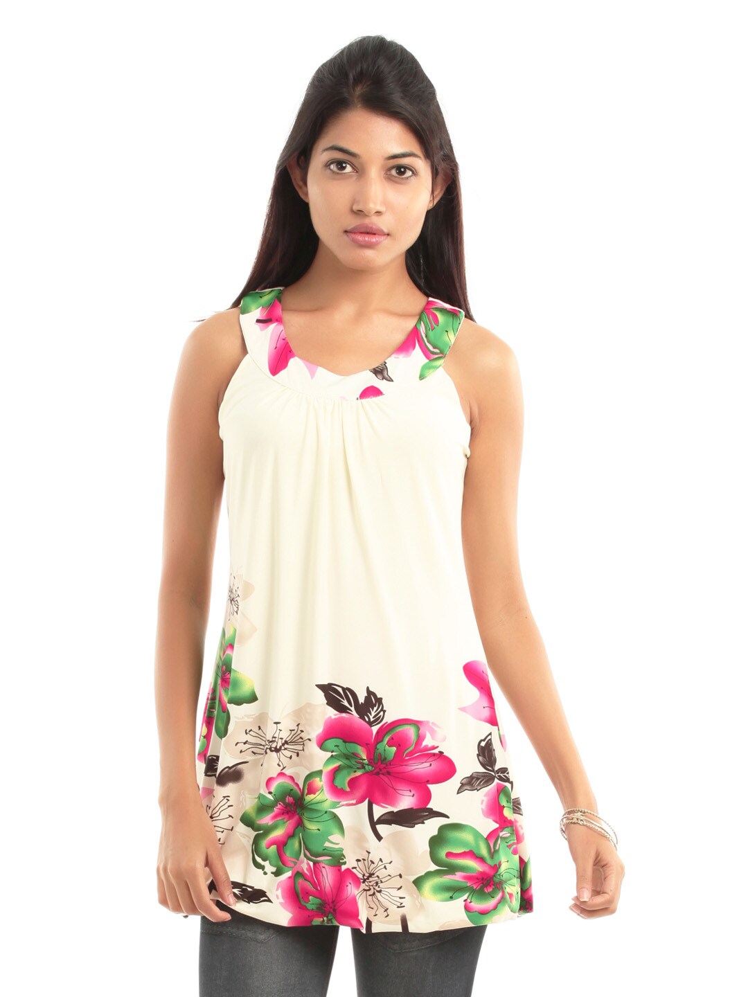 109F Women Cream-Coloured Printed Tunic