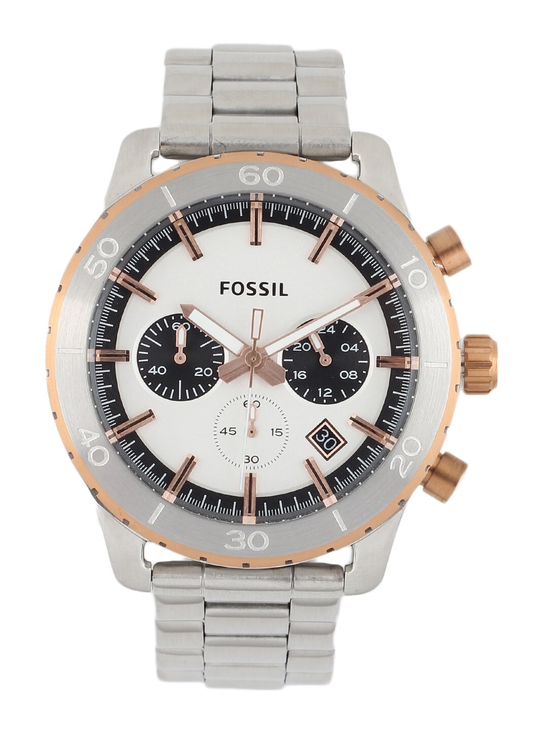 Fossil Men Silver Dial Analog Chronograph Watch CH2815