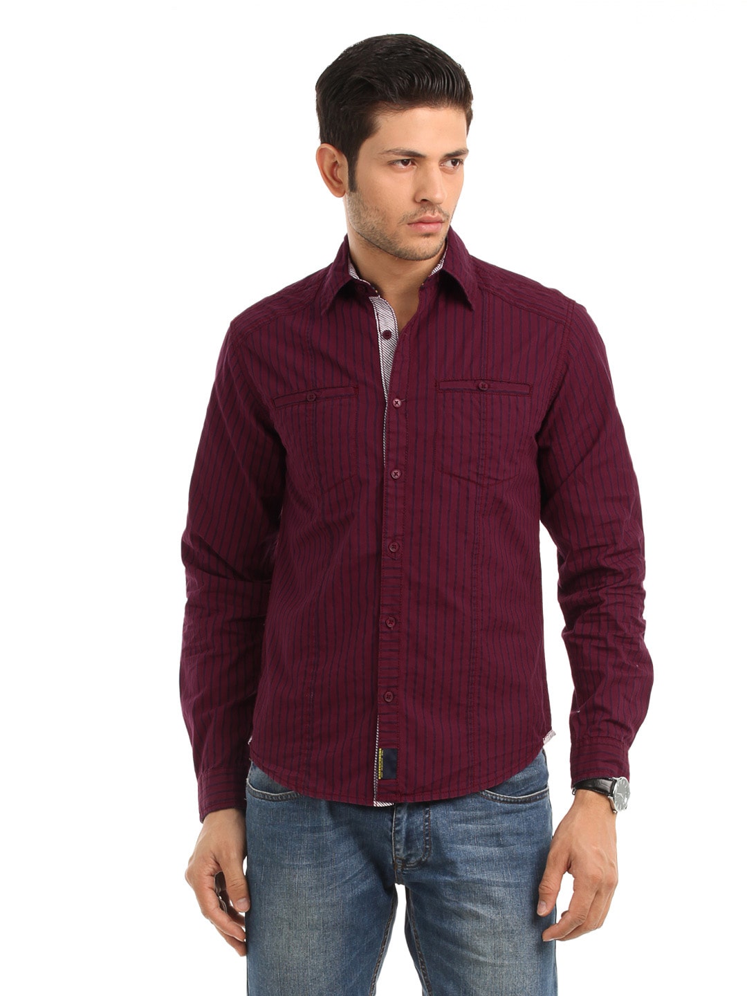 Locomotive Men Burgundy Stripe Shirt