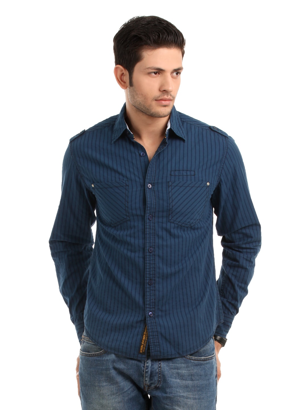 Locomotive Men Blue Striped Shirt