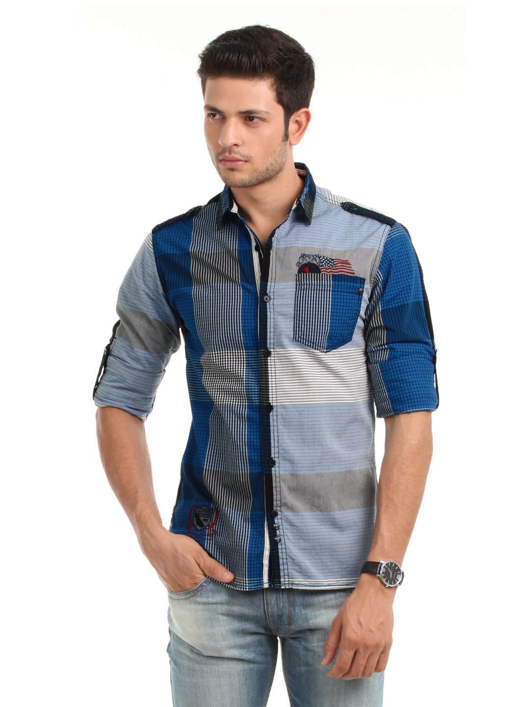 Locomotive Men Blue Check Shirt