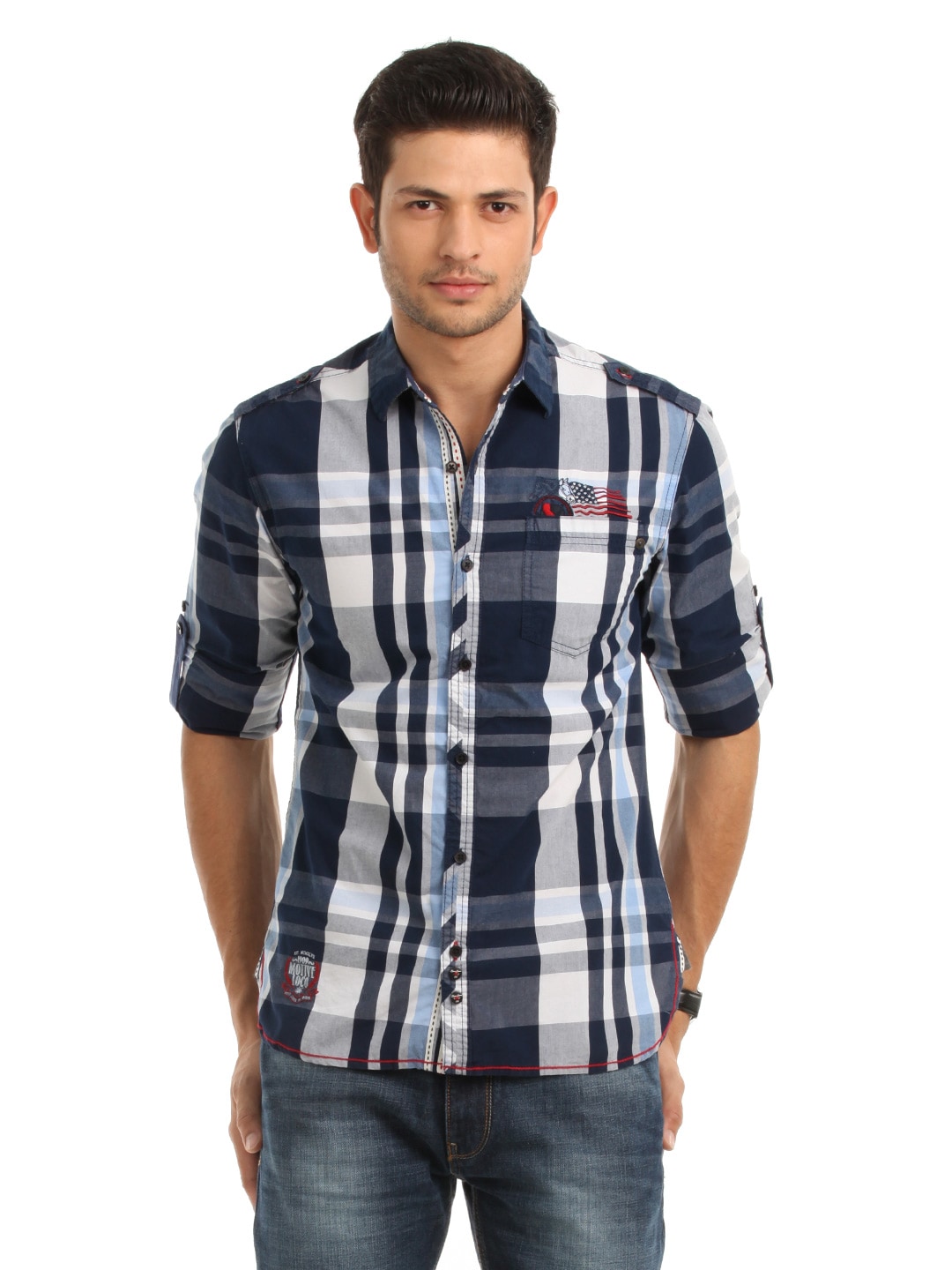 Locomotive Men Navy Blue Check Shirt