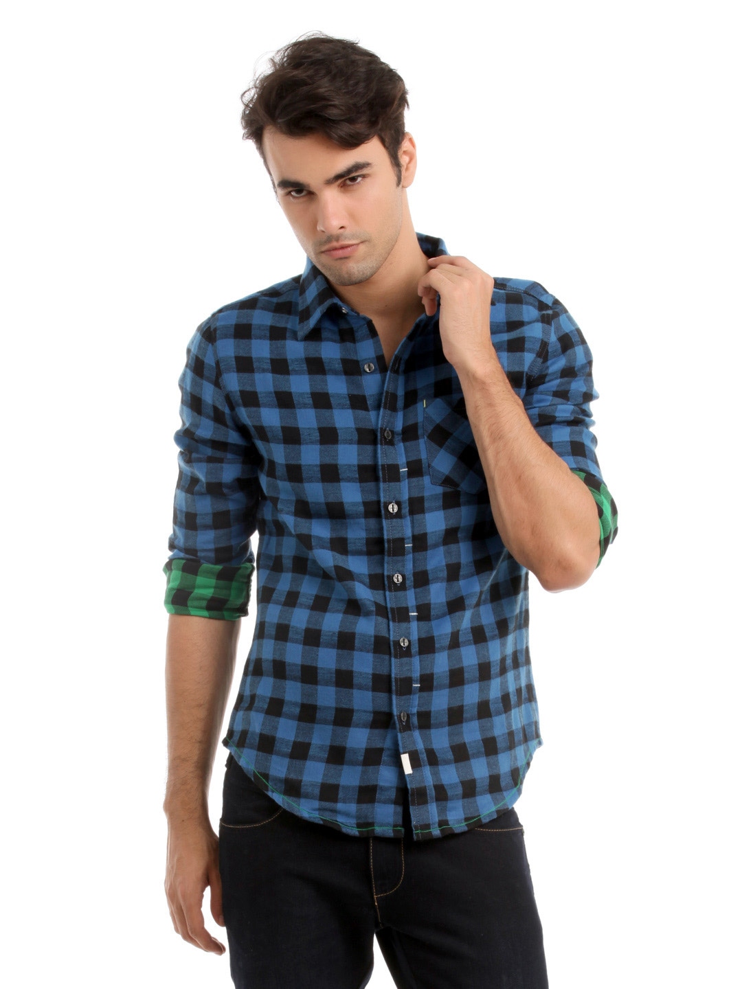 ADIDAS Men Blue & Black Check Shirt