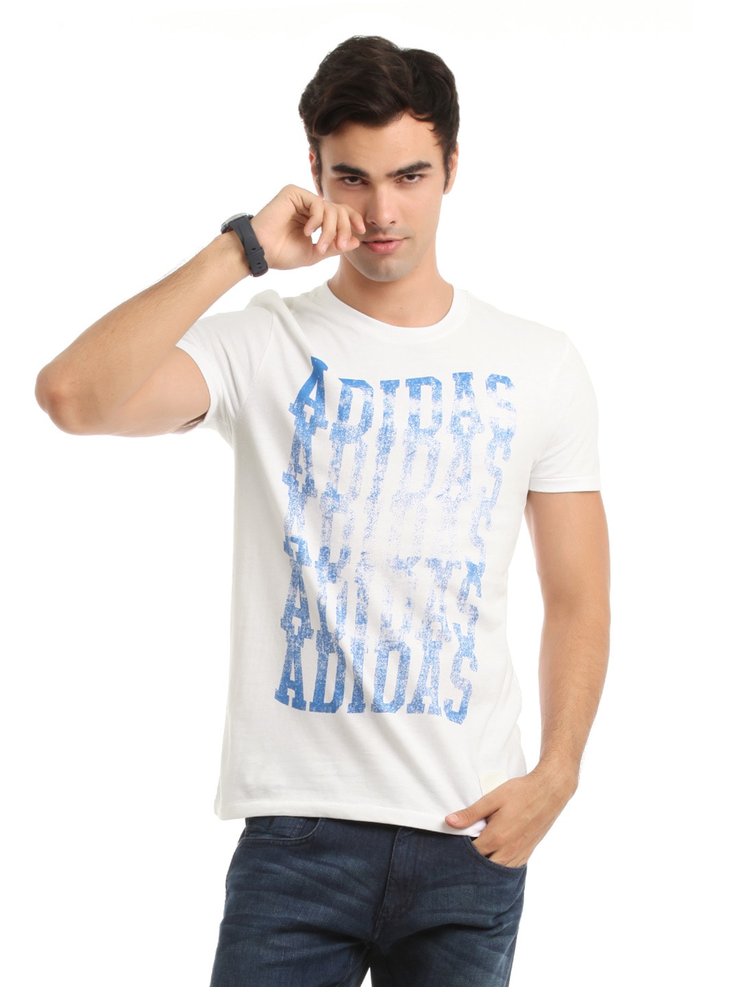 ADIDAS Men White Printed T-shirt