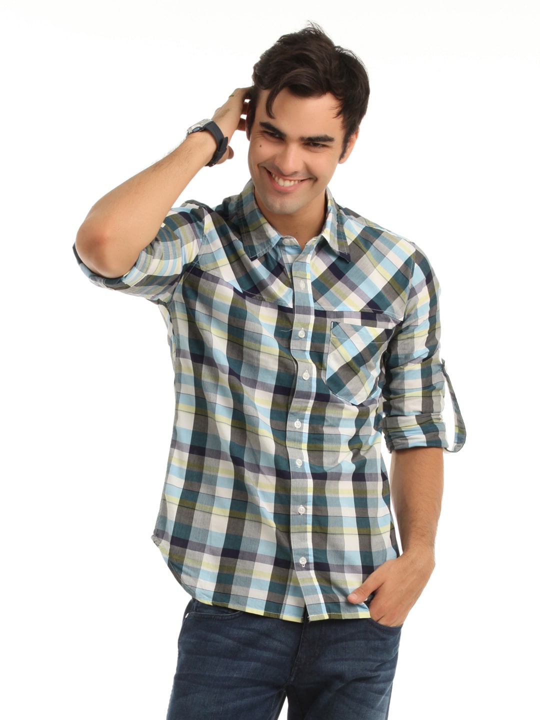 ADIDAS Men Blue & Black Check Shirt