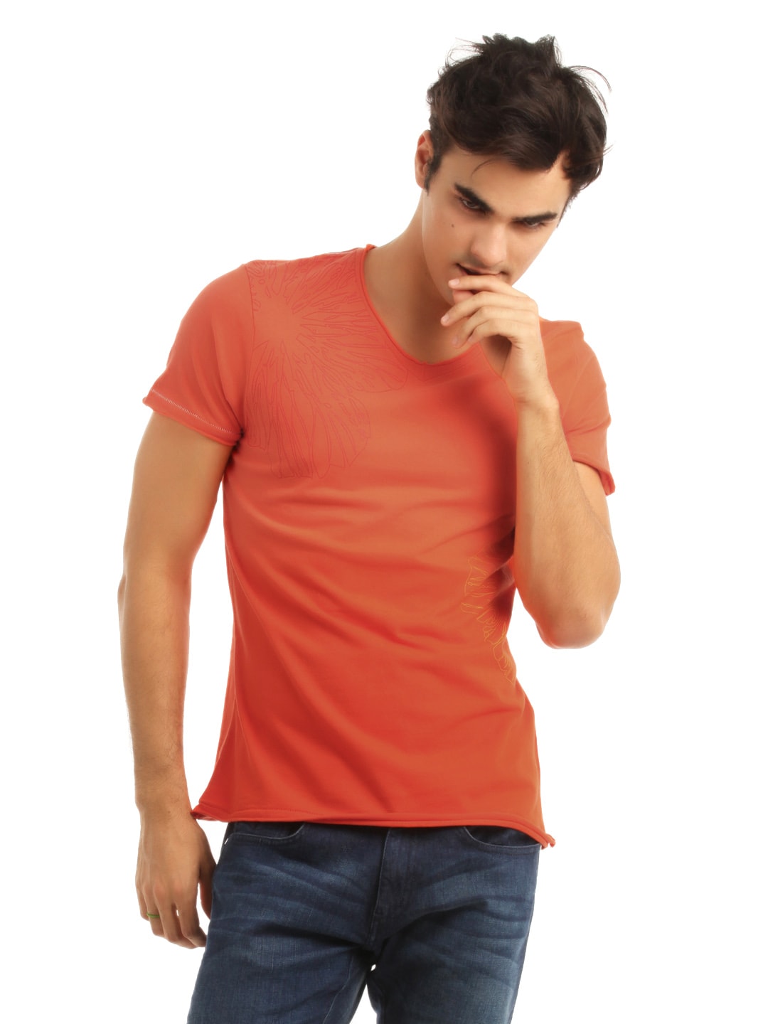 ADIDAS Men Orange Printed T-shirt