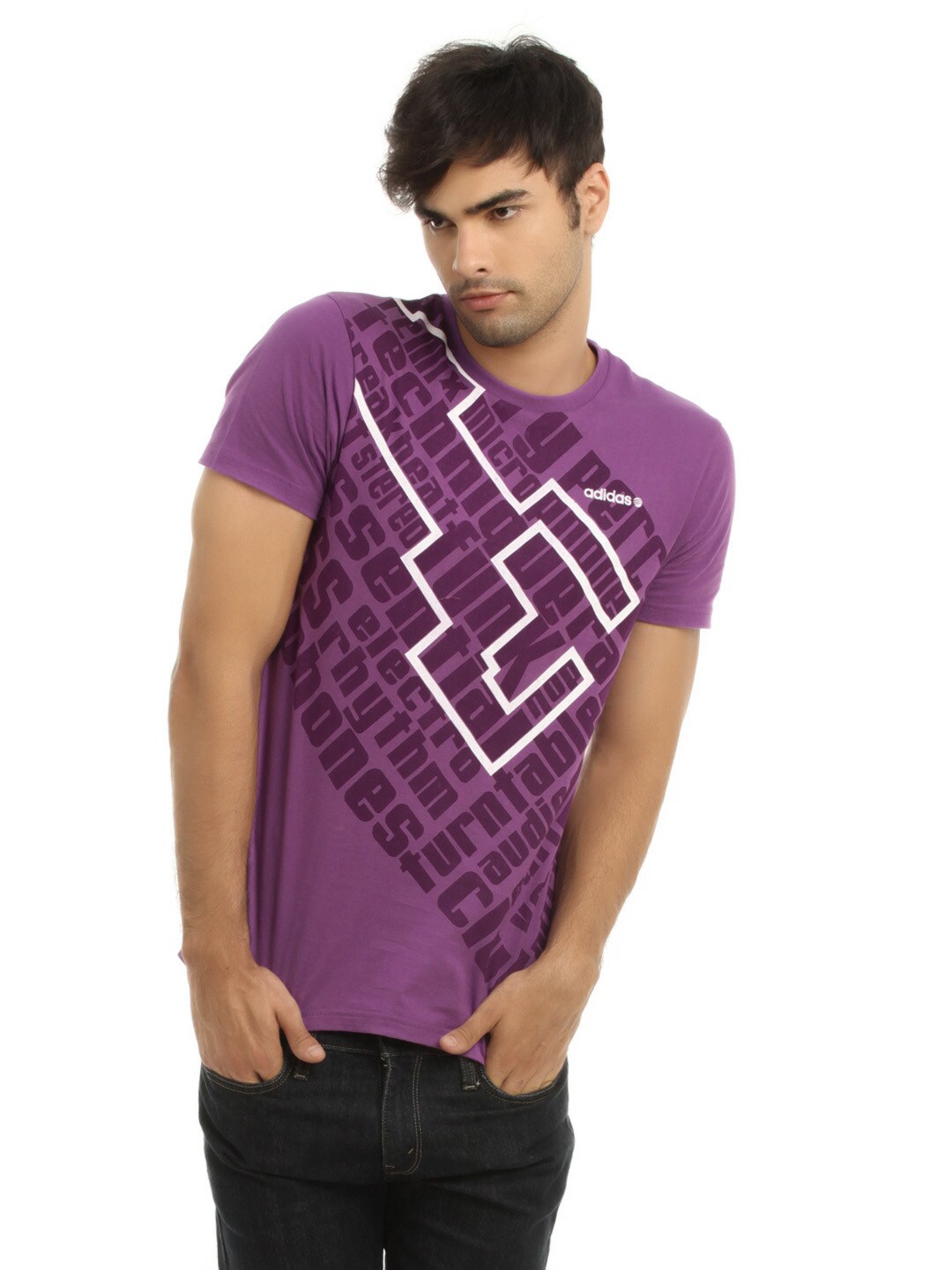 ADIDAS Men Graphic Purple T-shirt
