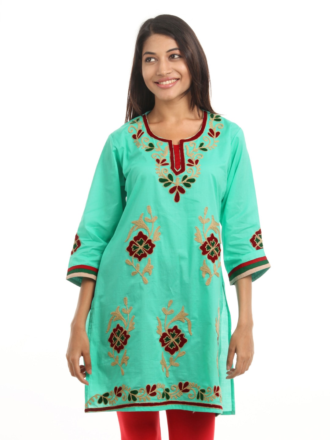 Shree Women Green & Maroon  Embroidered Kurta