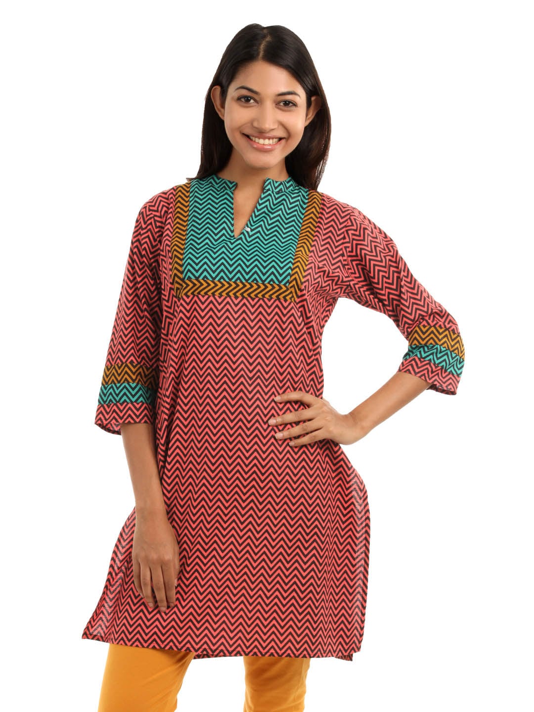 Shree Women Red Chevron Stripe Kurta