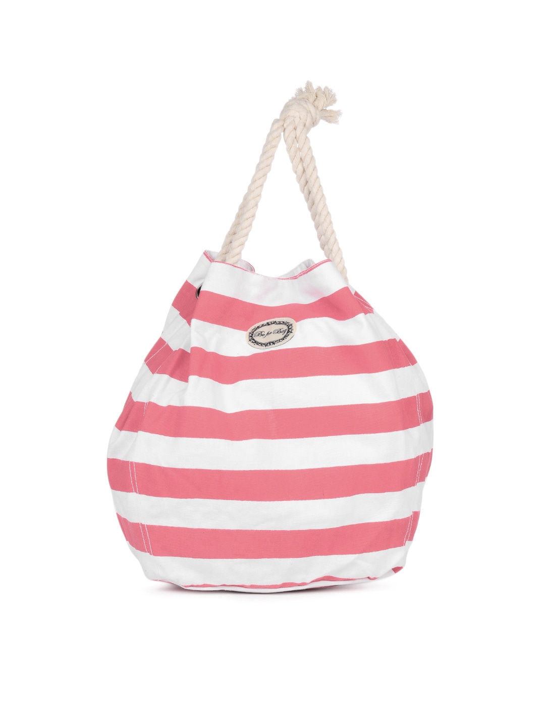 Be For Bag Women White And Pink Striped Tote Bag