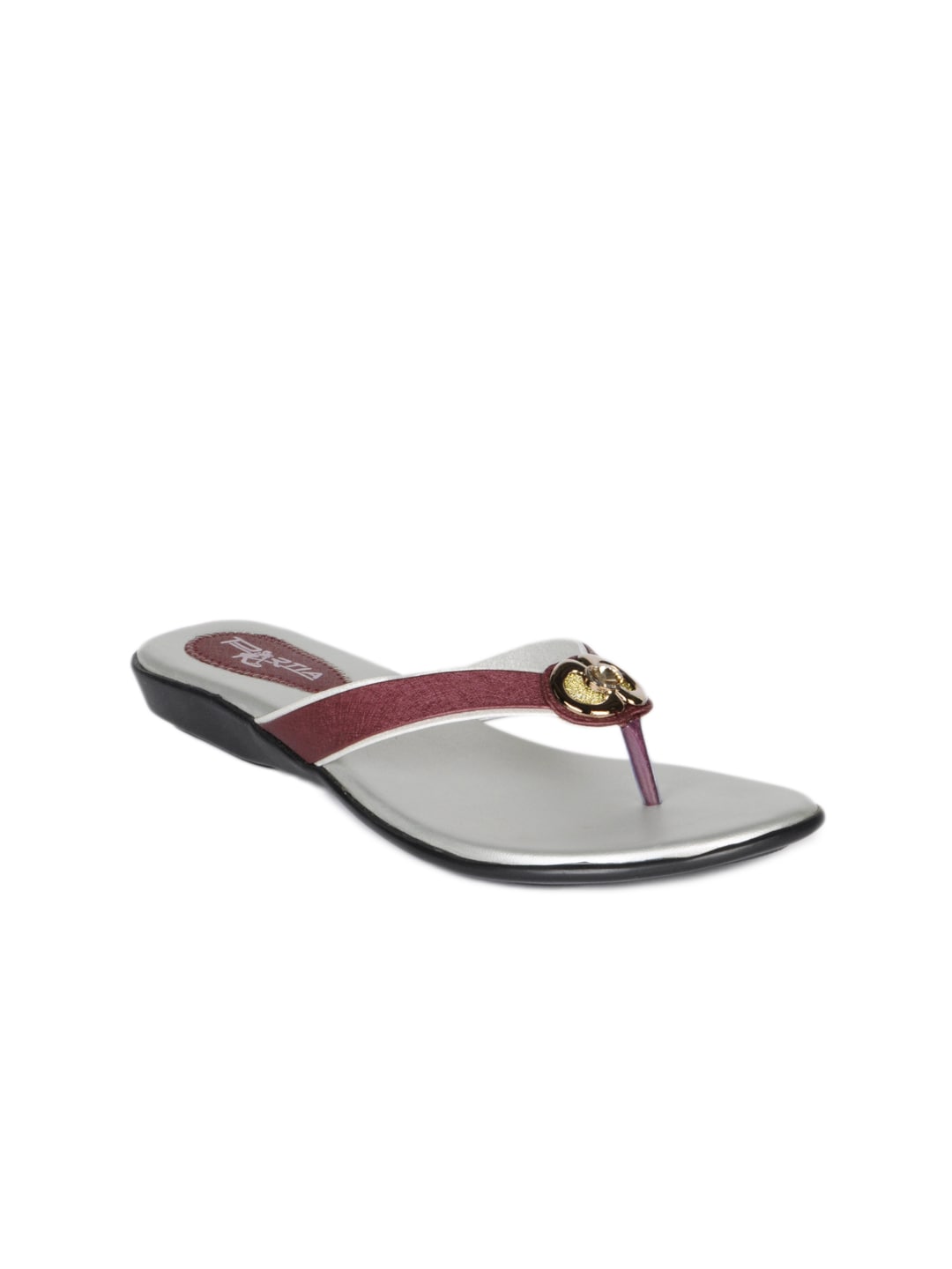 Portia Women Maroon & Silver Flats