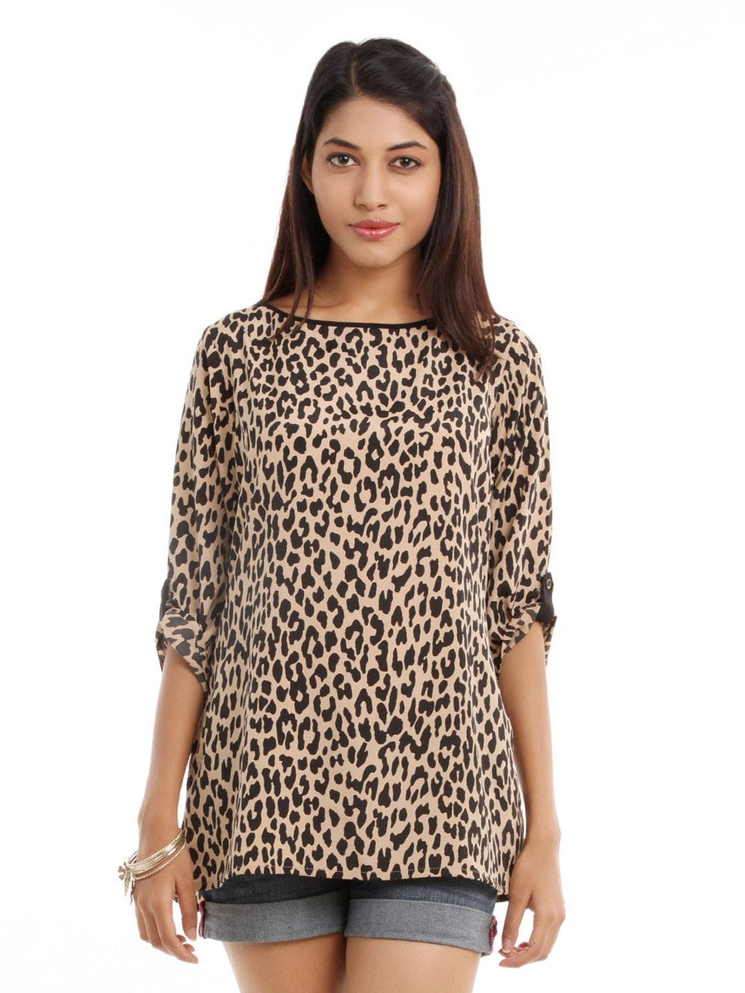 Femella Women Black Animal Print Top