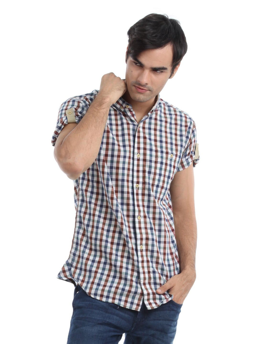 French Connection Men White Check Shirt