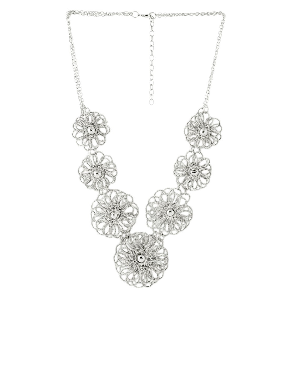 Pitaraa Silver Coil Flower Necklace