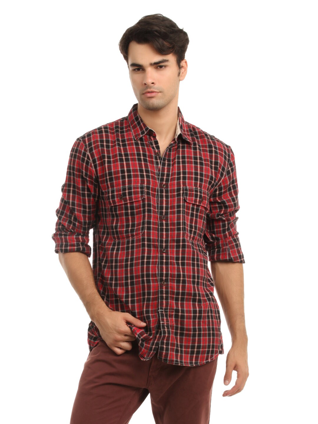 French Connection Men Red & Black Check Shirt