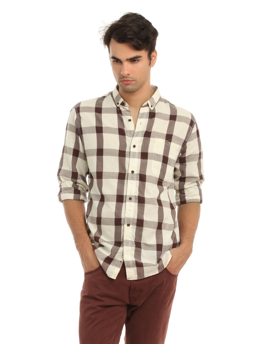 French Connection Men Cream Check Shirt