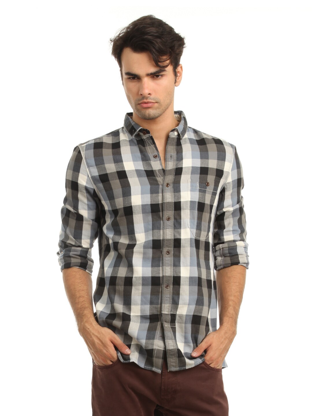French Connection Men Blue & Black Check Shirt