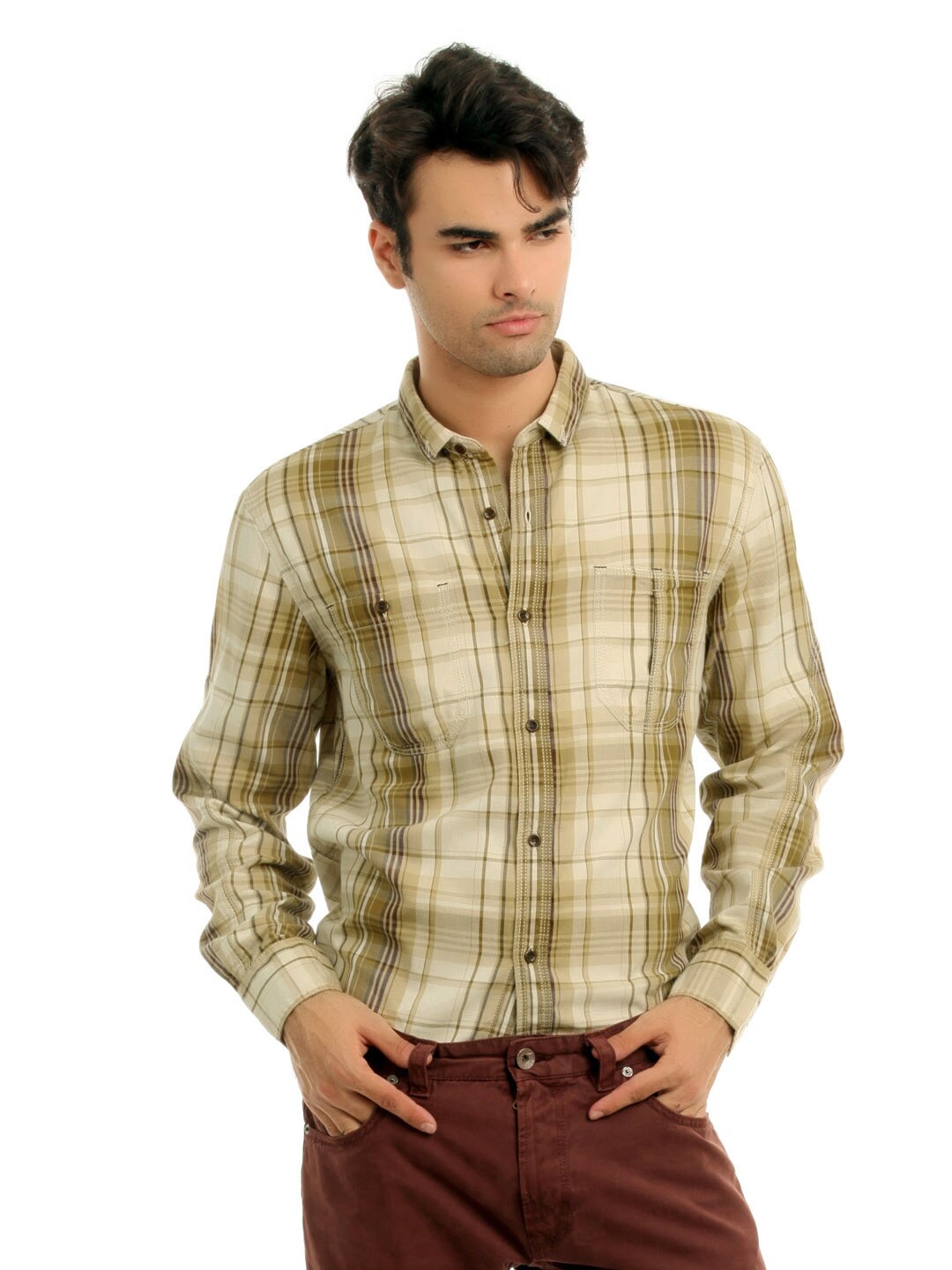 French Connection Men Brown & Beige Shirt